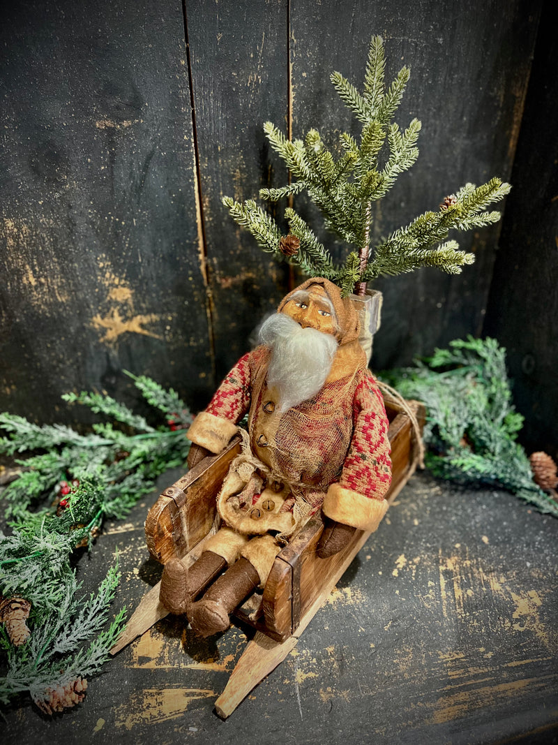 Rugged Chic Santa in Wooden Sleigh