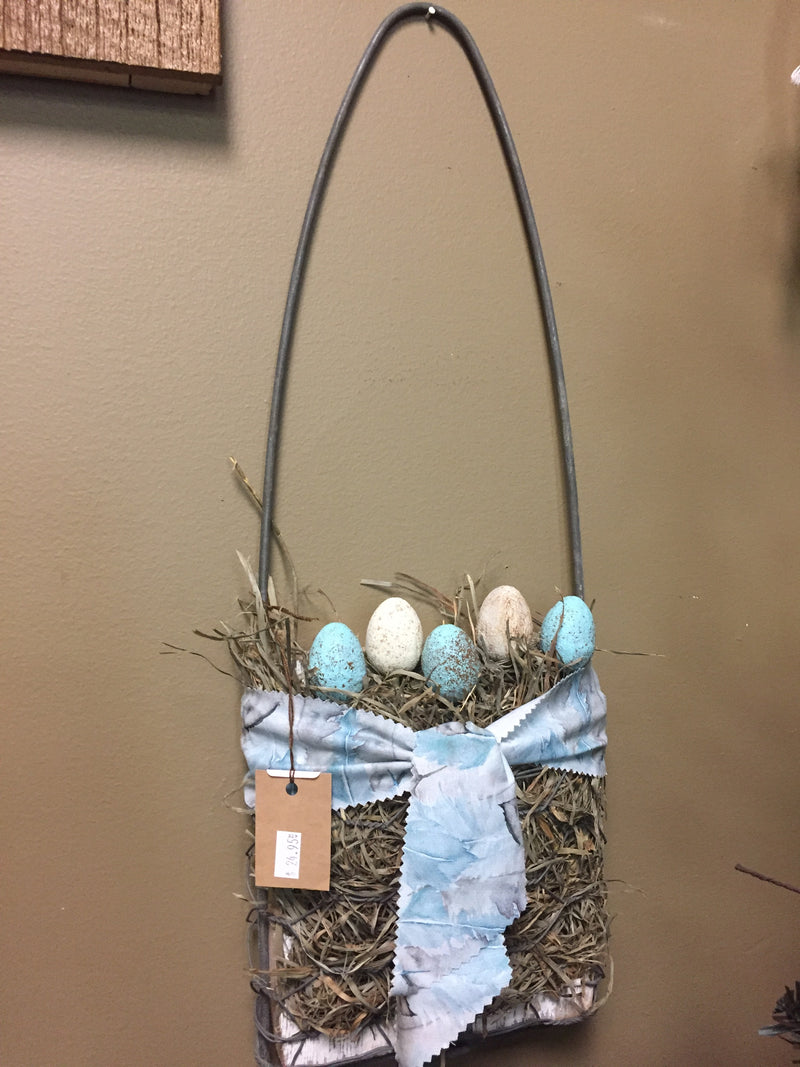 Wood & Wire Hanging Wall Pocket w/ Egg Picks