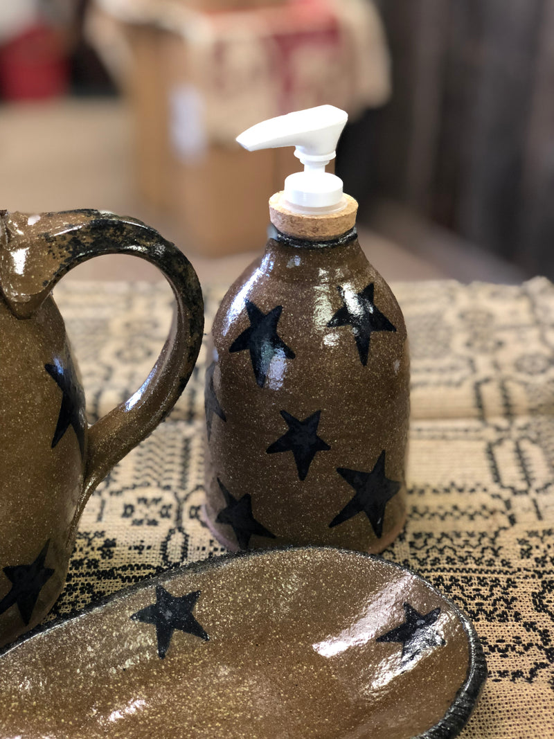 Pottery Soap Pump Bottle W/ Stars
