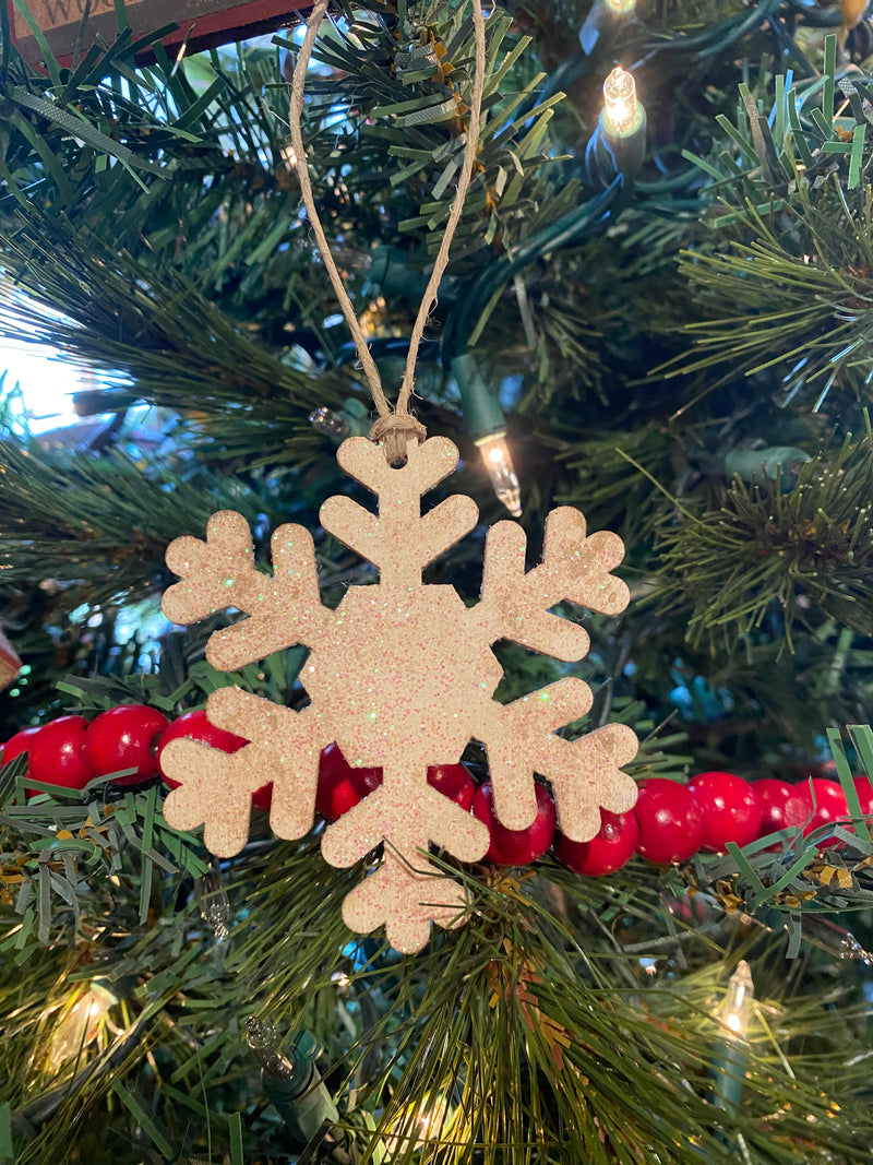 Wooden Glitter Snowflake Ornament