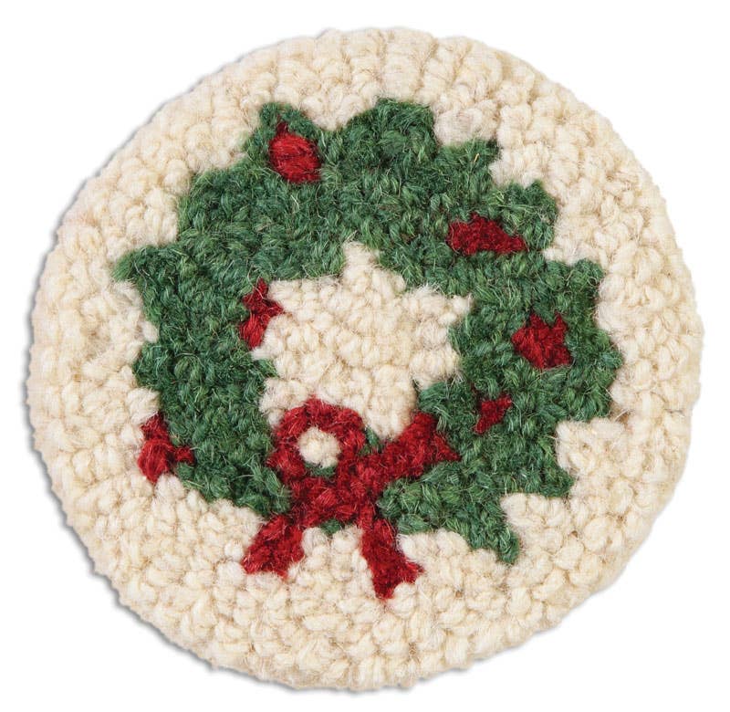 Wreath Hooked Wool Table Coaster