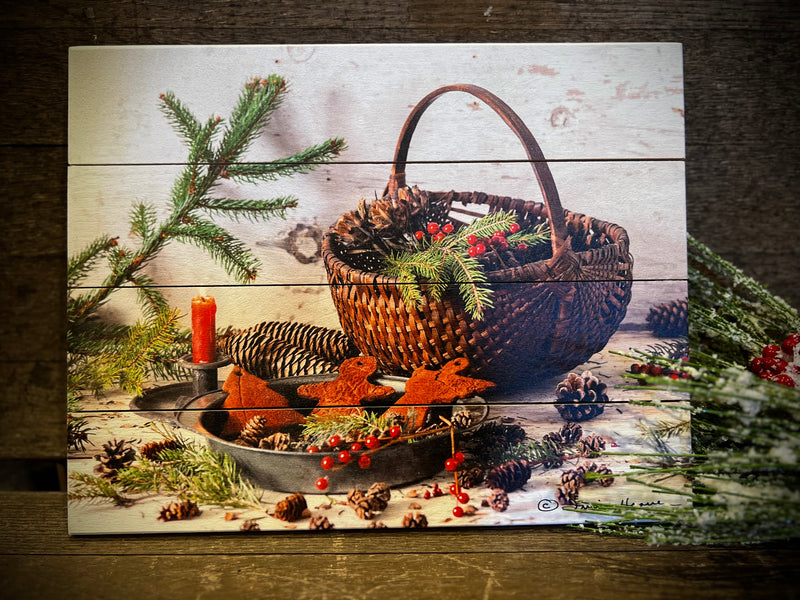 Gingerbread with Pinecones Christmas Rustic Pallet Art