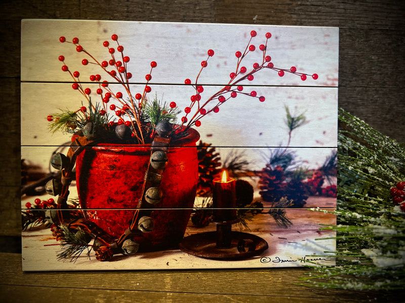 Jingle Bells by Candlelight Christmas Rustic Pallet Art