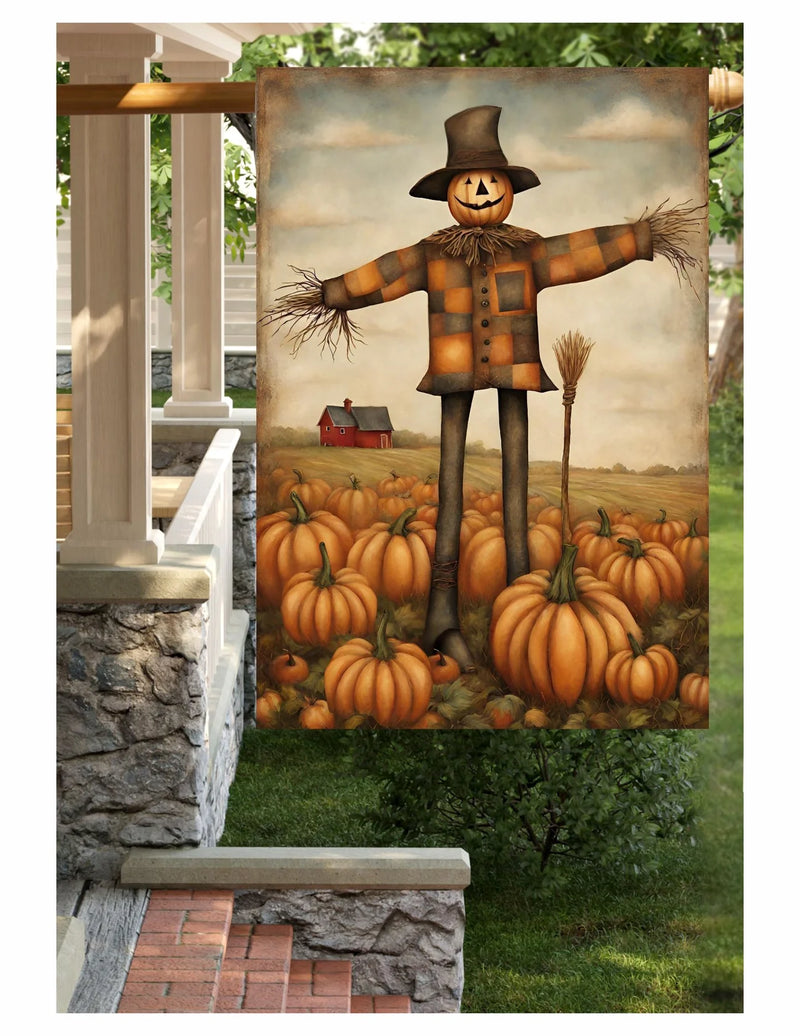 Plaid Coat Scarecrow With Broom" Large Yard/House Flag