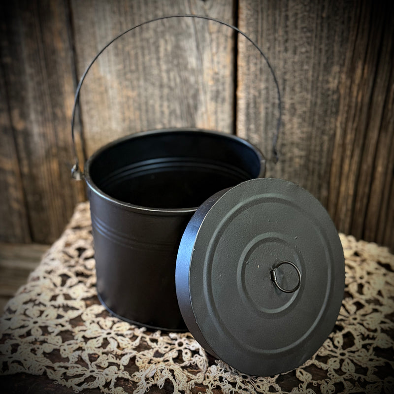 Tin Bucket w/ Handle and Lid