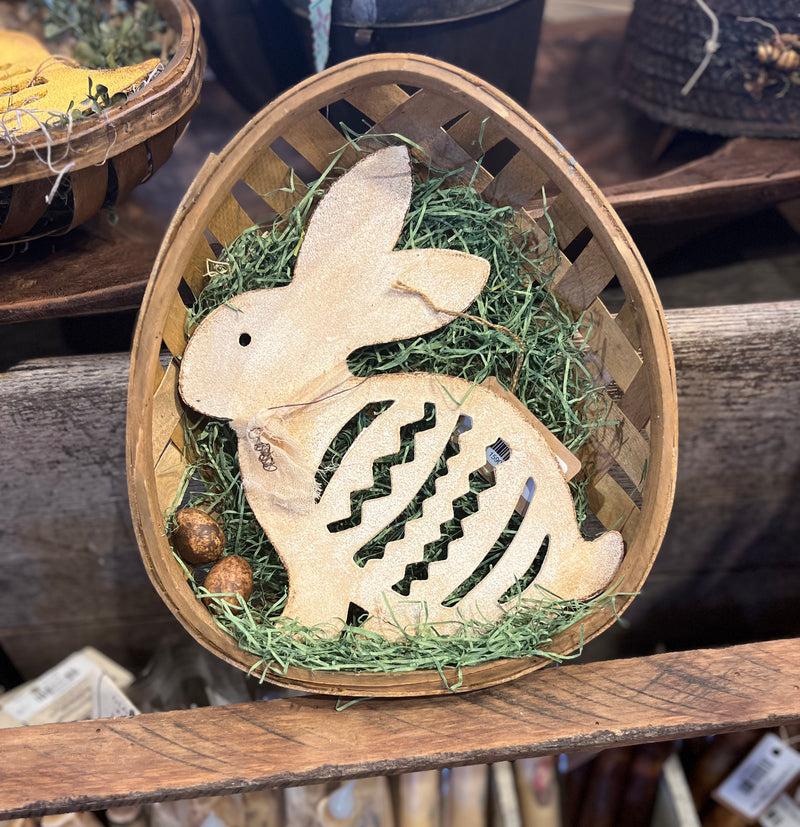 Wooden Painted Bunny In Egg Basket