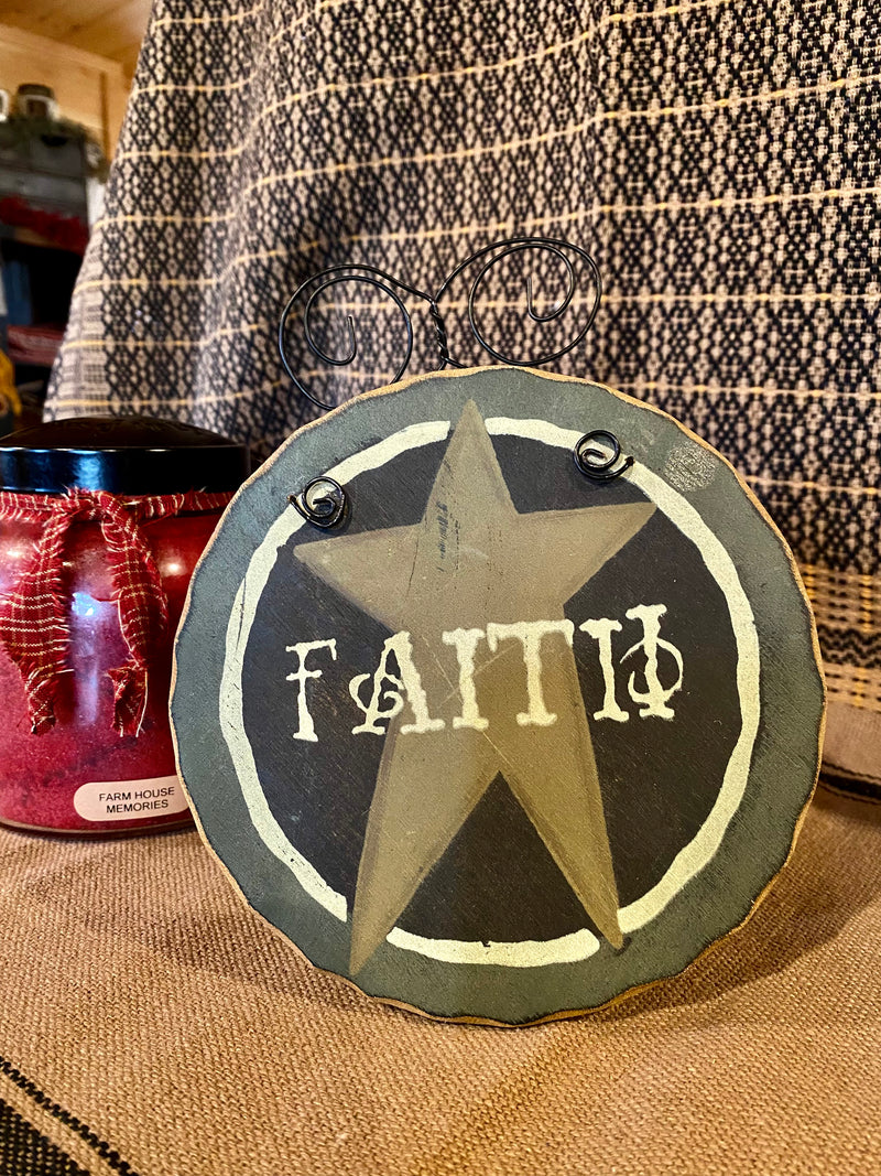 Hanging Wooden Round Faith Sign