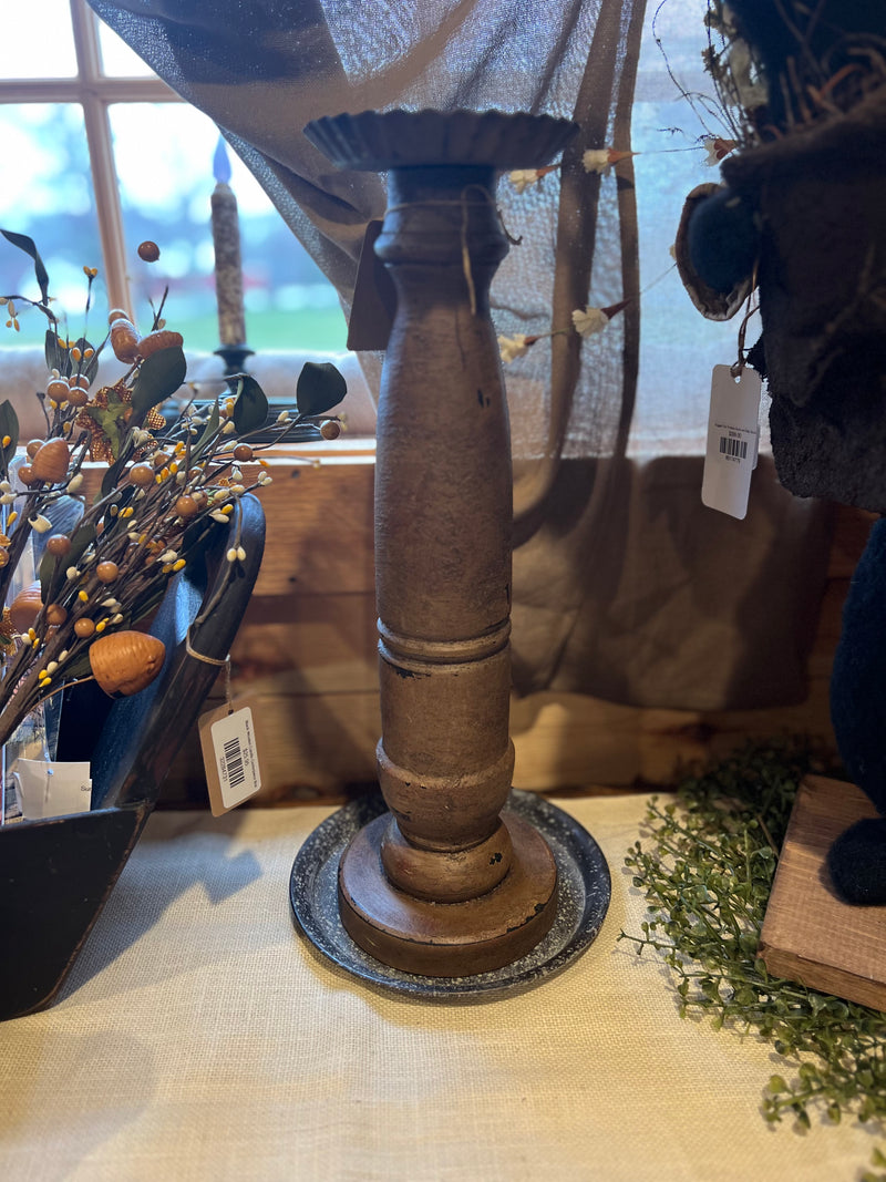 Tall Wooden Spindle Candle Holder - 17"