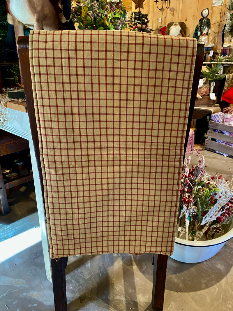 Quilted Tan & Burgundy Check Table Runner