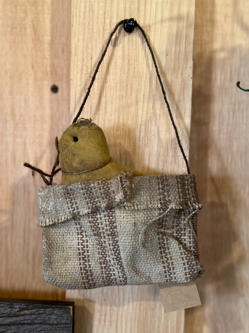 Chick in Burlap Bag