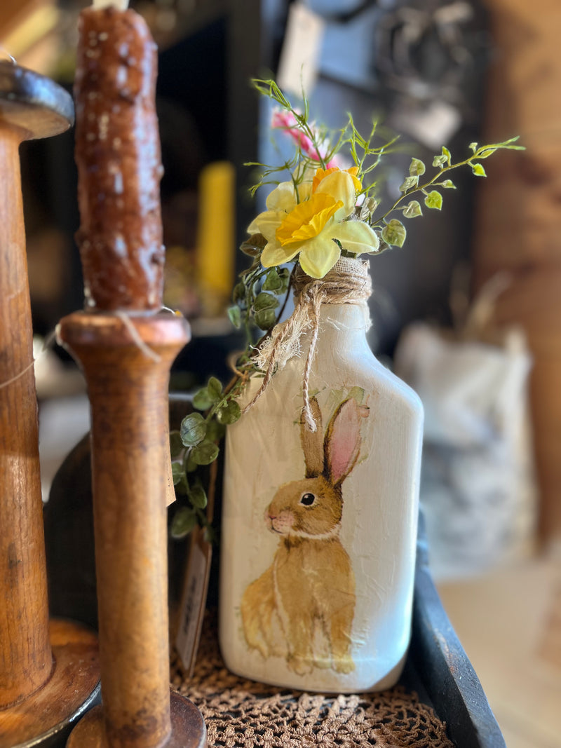 White Bunny Vase w/ Pink Flowers