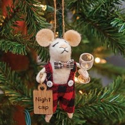 Felted Wool Mouse Night Cap Ornament