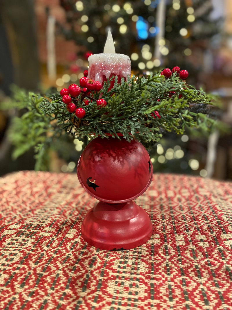 Red Distressed Bell Pillar Candle Holder
