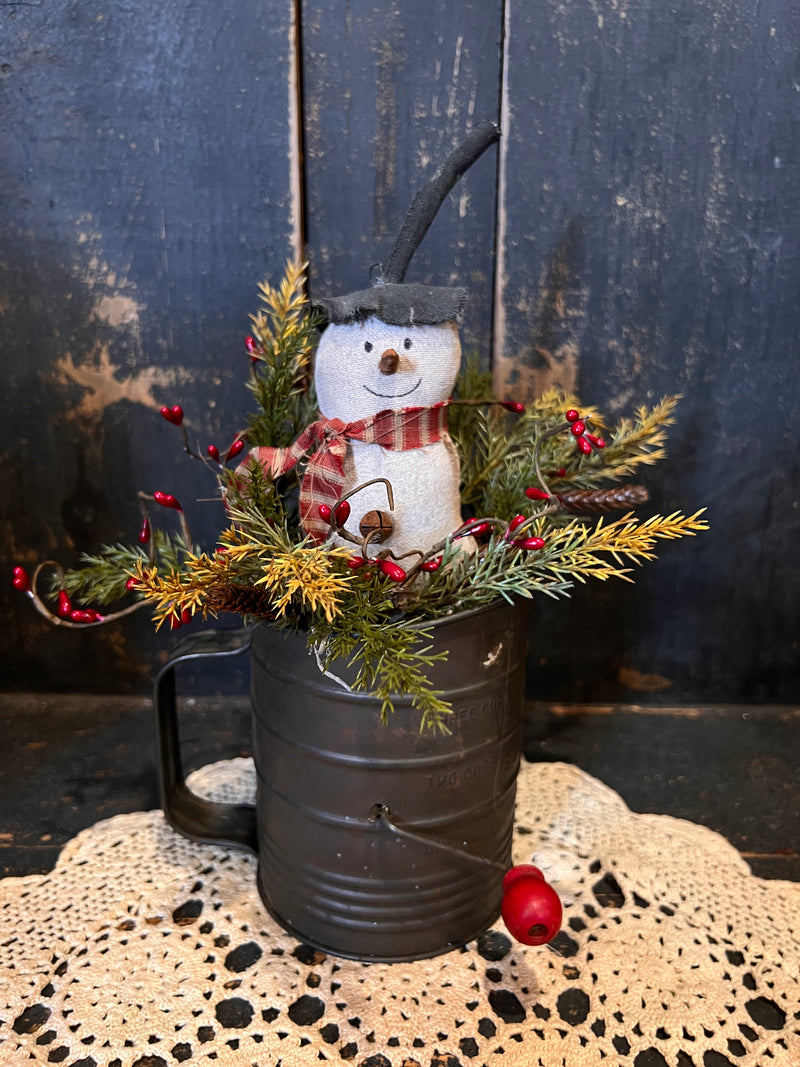 Antique Sifter w/ Snowman and Greens