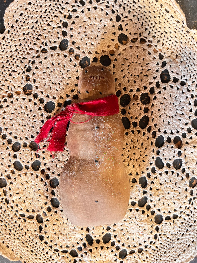 Primitive Glitter Snowman w/ Red Scarf Bowl Filler