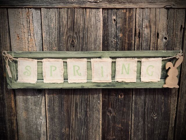 Vintage Wood Shutter W/ Spring Banner