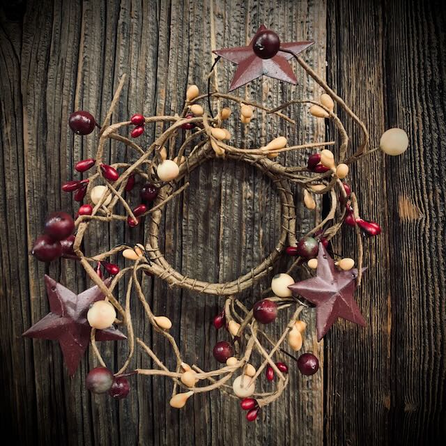 2.5" Burgundy Berry Candle Ring w/ Burgundy Stars