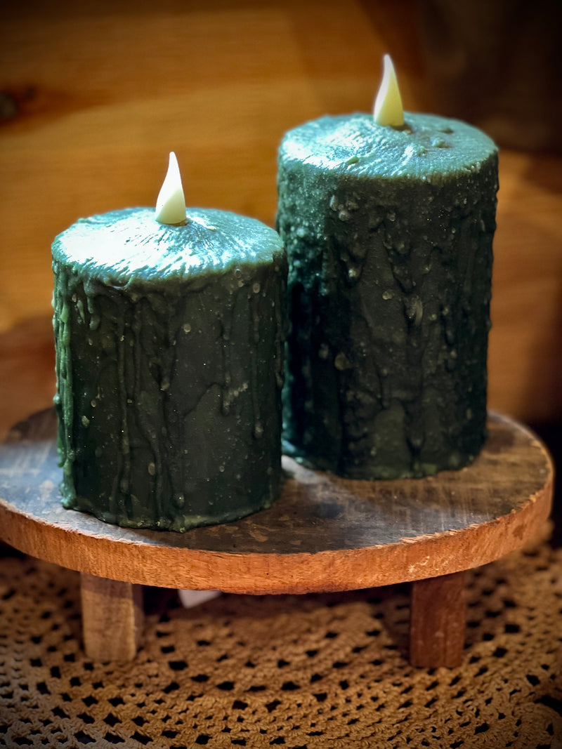 Delighted Home Hand Waxed LED Pillar Green
