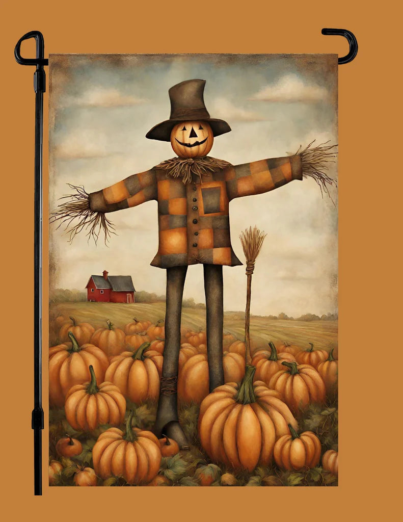 Plaid Coat Scarecrow With Broom Garden Flag