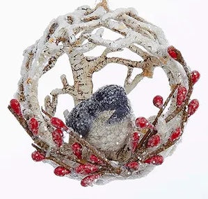 White Birch Resin Ornament w/ Chickadee