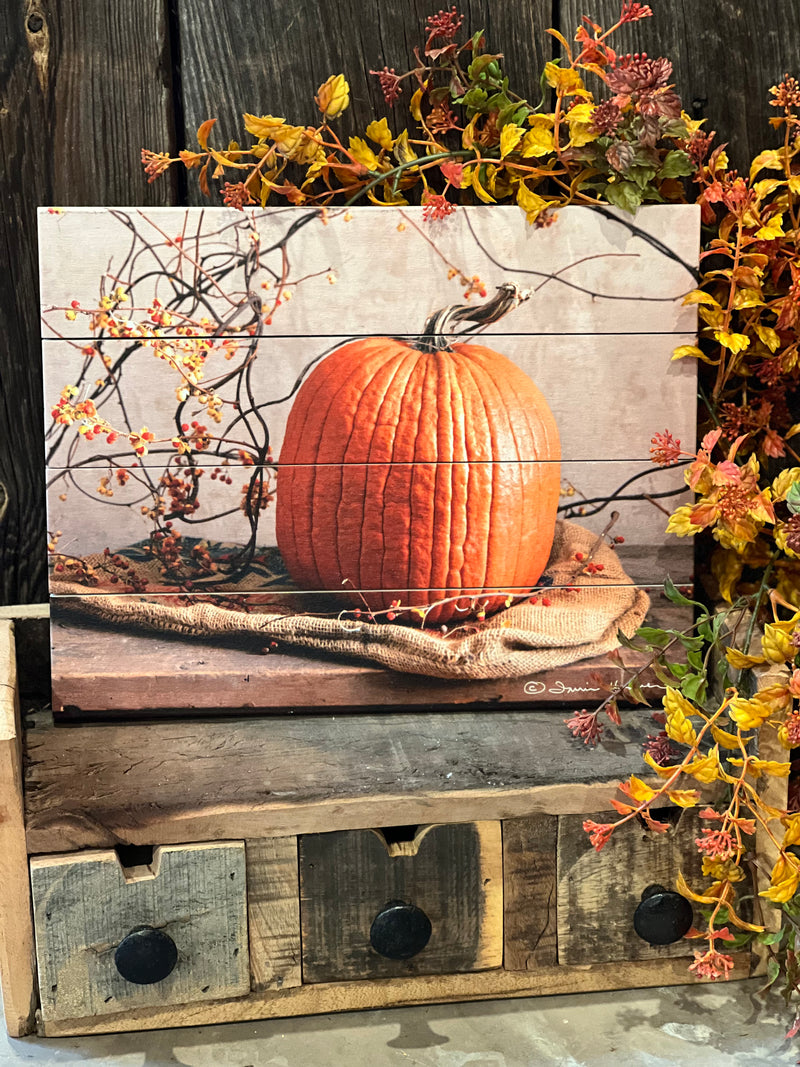 Pumpkin on Burlap Pallet Art