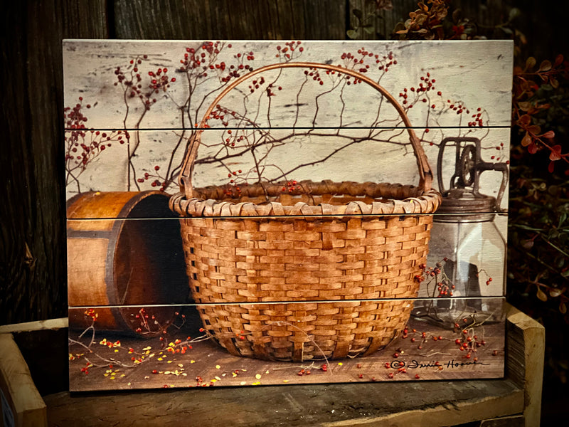 Basket and Roseberries  Pallet Art
