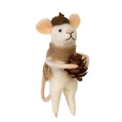 Felted Mouse w/ Beige Scarf Ornament