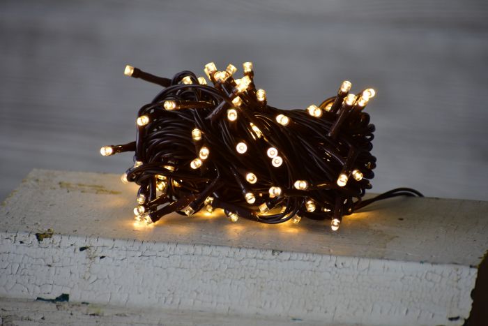 20 Count Warm White LED Bulbs on 5' Brown Cord