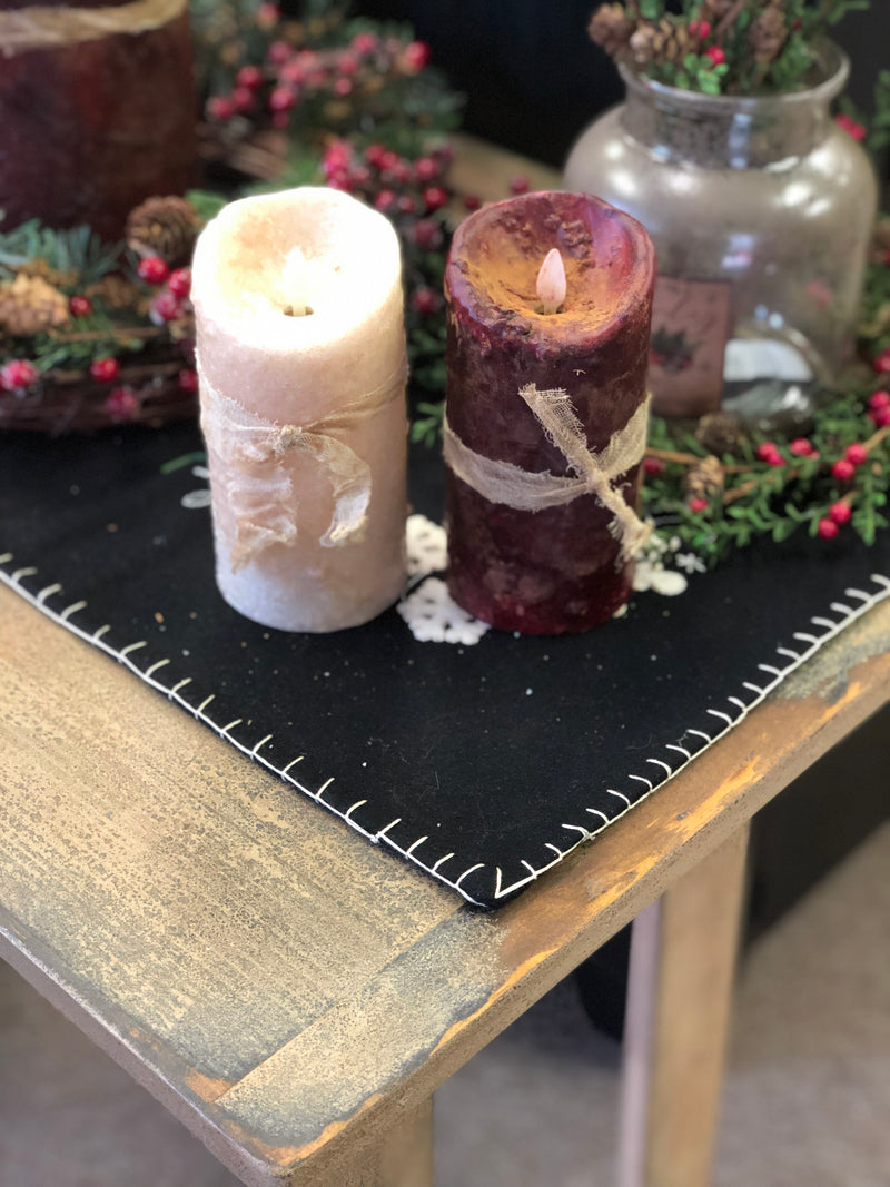 Moving Flame Grungy Dipped Candle W/ Ribbon