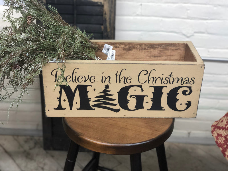 Tan Distressed Believe In The Christmas Magic Wood Box