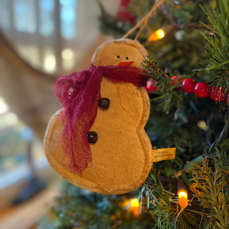 Antiqued Fabric Snowman Ornament