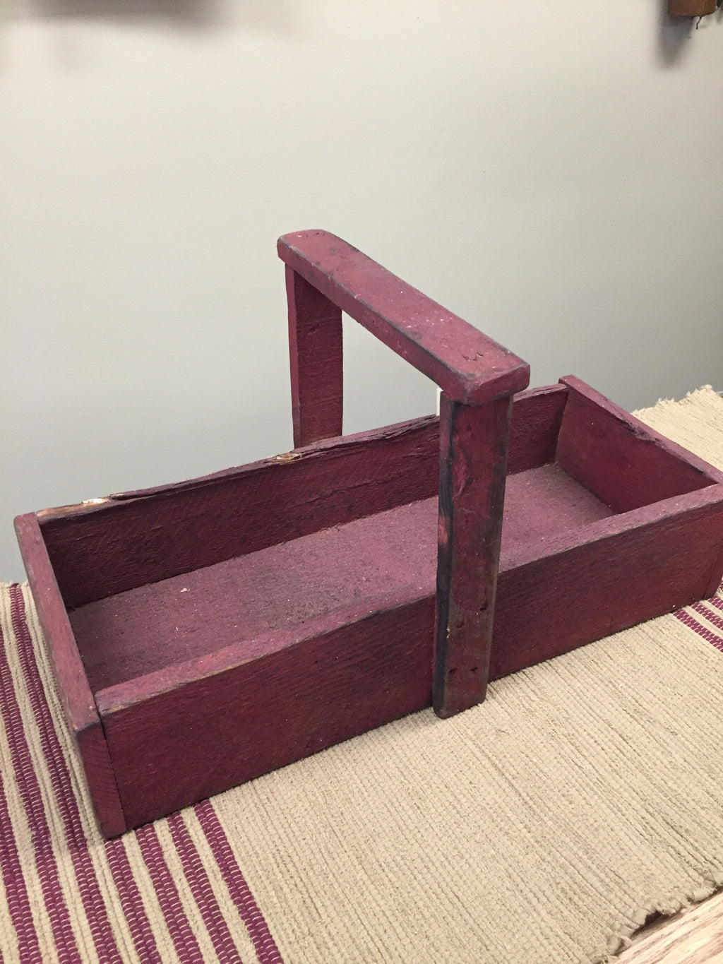 Vintage Wood Tool Box with Red Handle