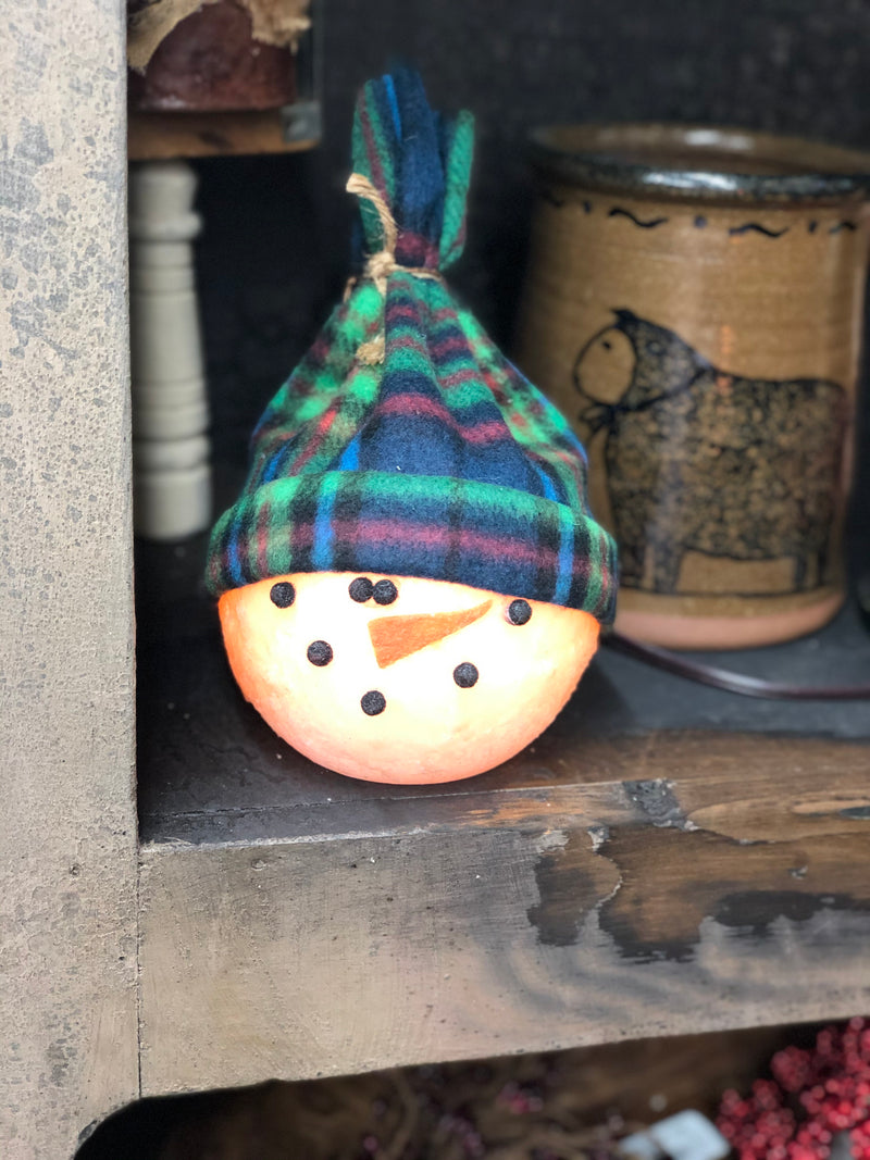 Wax Snowman Head Light  w/ Fleece Hat