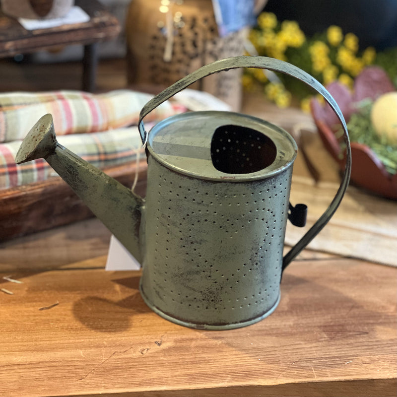 Green Punched Tin Watering Can w/ Heart