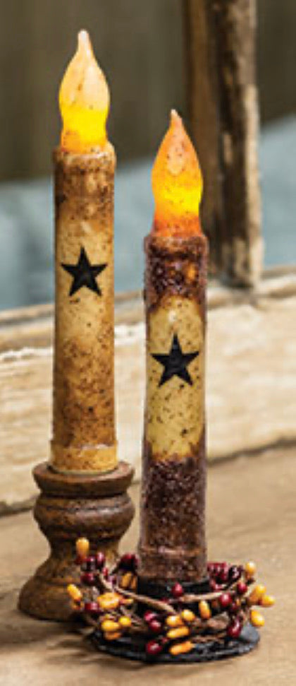 6" Burnt Mustard Taper Timer Candle W/ Star