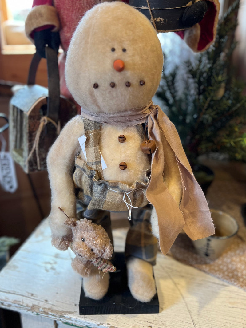 Standing Pot Bellied Plush Snowman with plaid plants