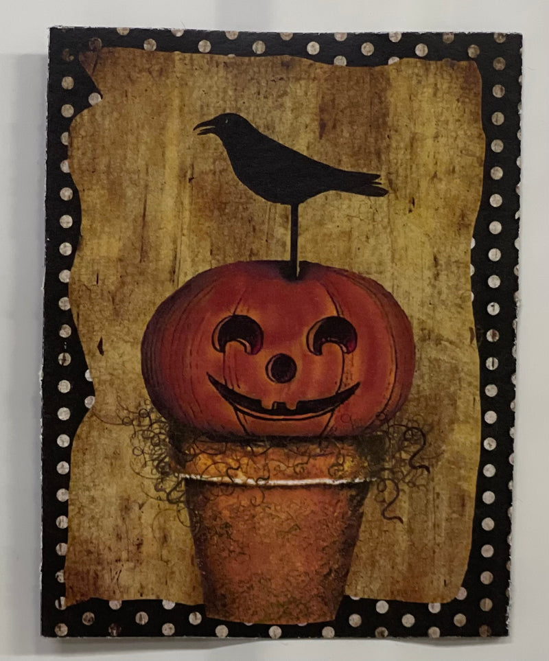 Black Crow On A Pumpkin In A Pot Magnet
