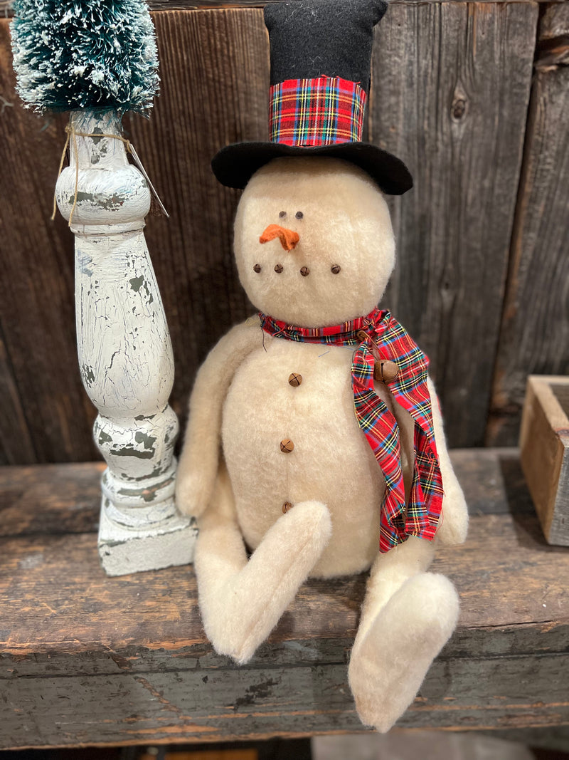 Potbelly Sitting Snowman w/ Hat & Scarf