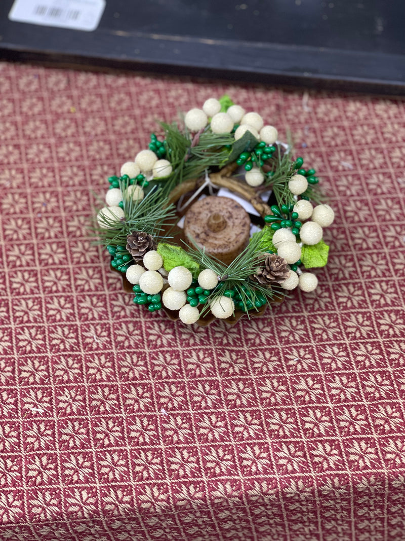 3" Green Pip Berry, White Berries and Pinecone Candle Ring