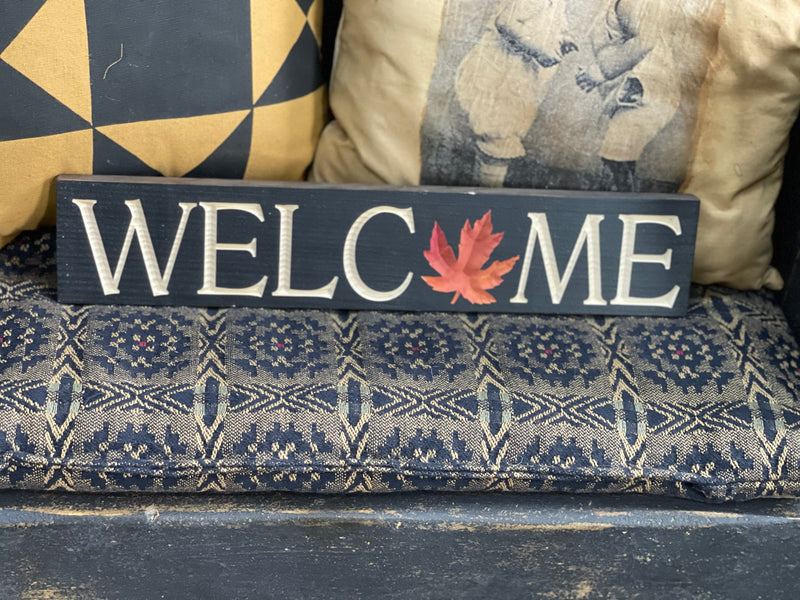 Black Welcome W/ Leaf Sign