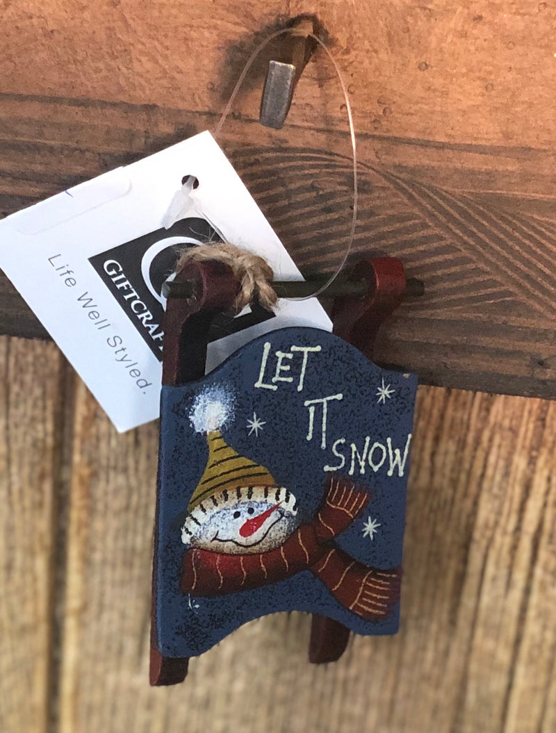 Let It Snow Wooden Sled Ornament