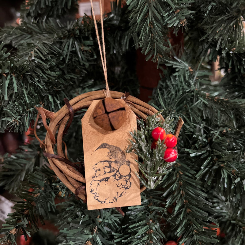 Grapevine Mini Wreath Ornament w/ Santa Tag